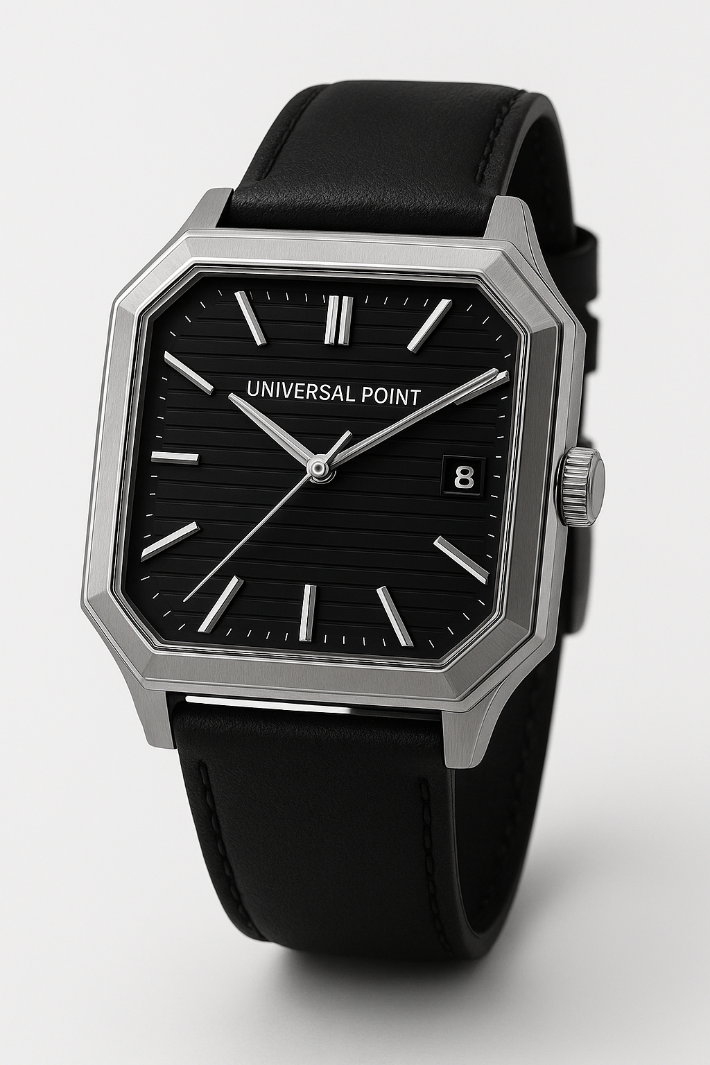 Universal Point UP 1988 – Square Dial Leather Strap Watch | Stainless Steel Case | Water Resistant 3 ATM