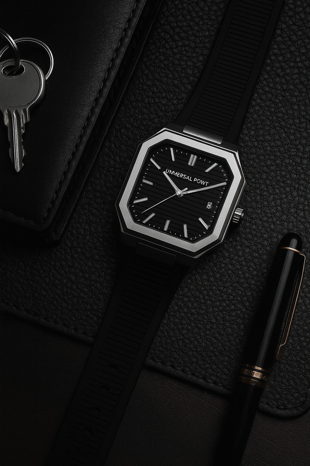 Universal Point UP 1988 – Square Dial Leather Strap Watch | Stainless Steel Case | Water Resistant 3 ATM